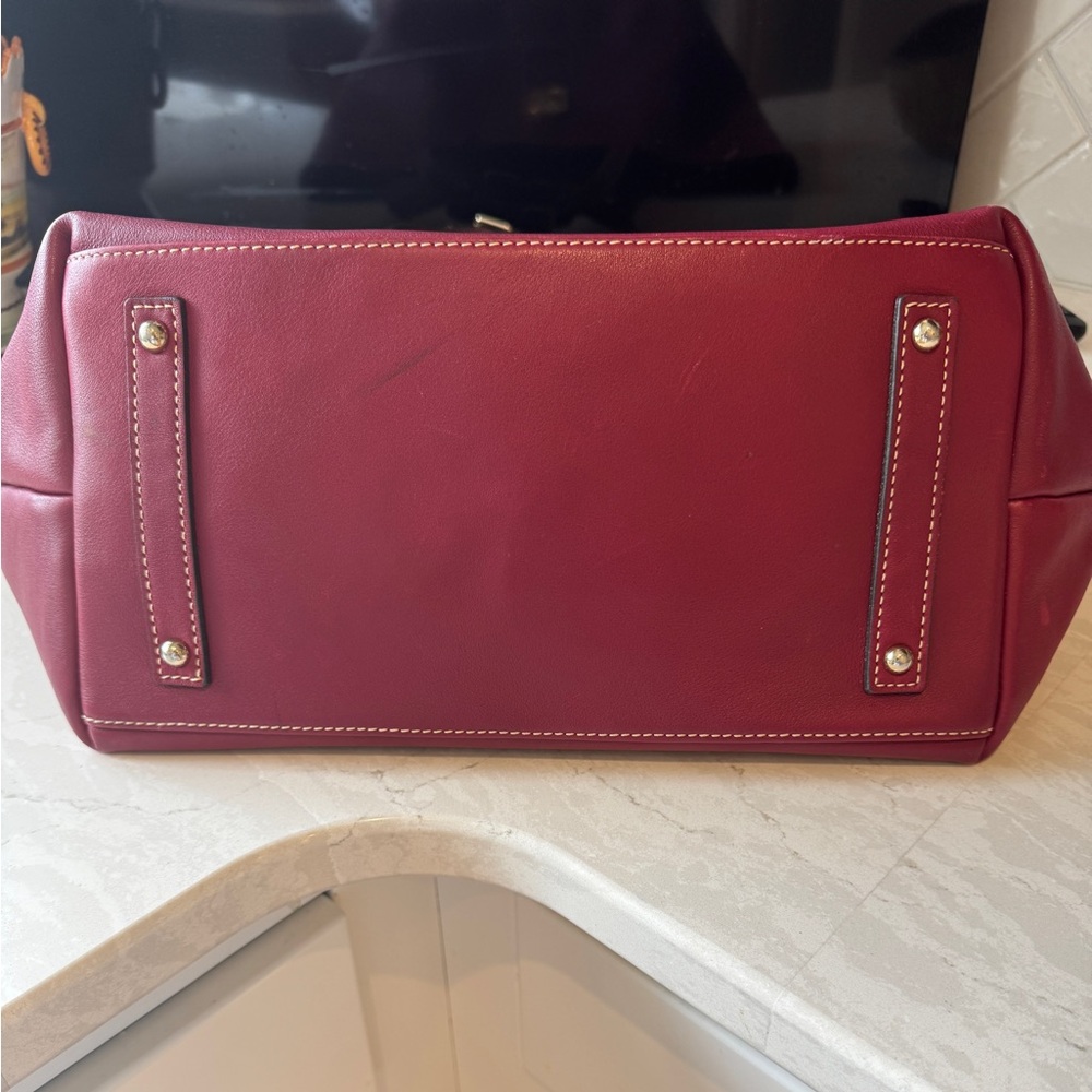 Dooney & Bourke Wine Red Leather Tote with Gold Logo Hardware - Picture 3 of 8